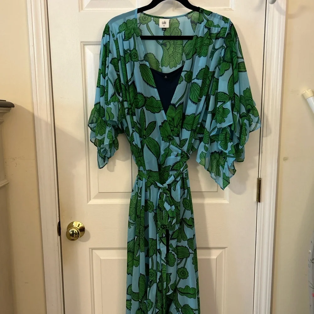 CAbi Green Floral on Blue Maxi 2 piece Dress - Picture 1 of 4